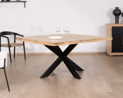 Meuble House Table de repas industrielle carrée 150x150cm métal et bois