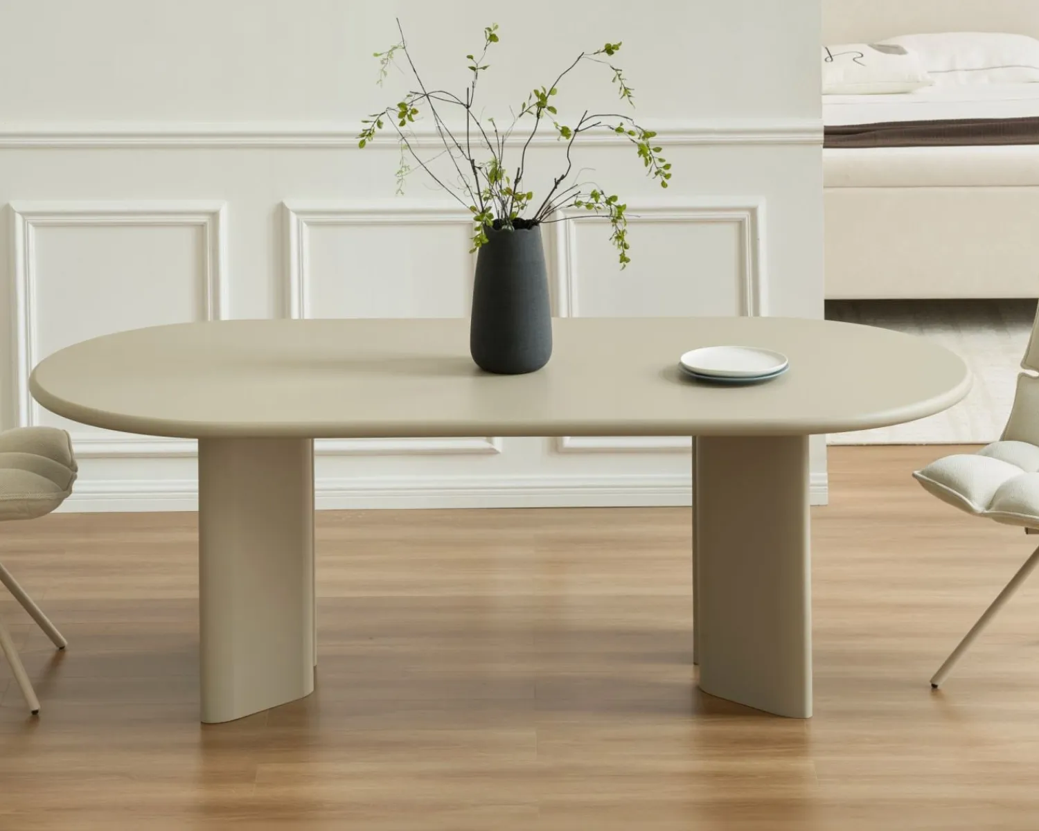 Meuble House Table de repas ovale 180 cm design moderne et épuré beige "Odyna" Discount