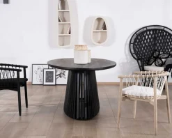 Meuble House Table de repas ovale 210 cm en teck noir pied central ajouré "Dutipi" Discount