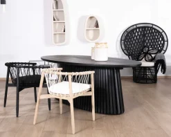 Meuble House Table de repas ovale 210 cm en teck noir pied central ajouré