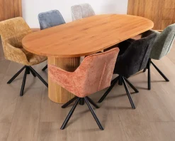 Meuble House Table de repas ovale 220 cm et pieds ronds cannelés en chêne huilé 