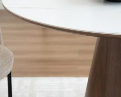 Meuble House Table de repas ronde 120 cm plateau céramique blanc effet marbre 