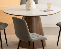 Meuble House Table de repas ronde 120 cm plateau céramique blanc effet marbre 