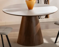 Meuble House Table de repas ronde 120 cm plateau céramique blanc effet marbre 