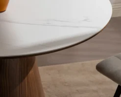 Meuble House Table de repas ronde 120 cm plateau céramique blanc effet marbre 