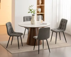 Meuble House Table de repas ronde 120 cm plateau céramique blanc effet marbre 