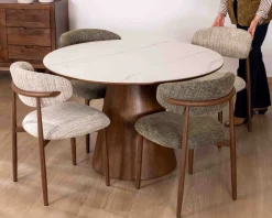 Meuble House Table de repas ronde 120 cm plateau céramique blanc effet marbre 