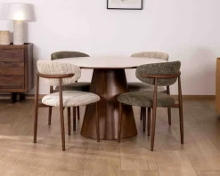 Meuble House Table de repas ronde 120 cm plateau céramique blanc effet marbre 