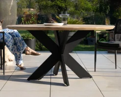 Meuble House Table de repas ronde pour extérieur en teck et aluminium