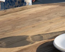 Meuble House Table de repas ronde pour extérieur en teck et aluminium