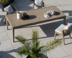 Meuble House Table de repas spécial outdoor 240cm en teck finition sablée et grisée 