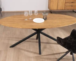 Meuble House Table de salle à manger ovale en teck naturel "Bahia" pieds mikado métal New