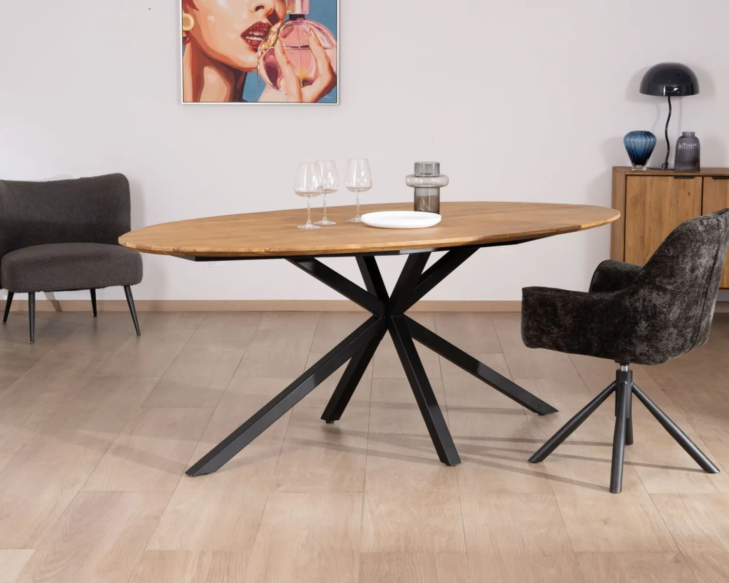 Meuble House Table de salle à manger ovale en teck naturel "Bahia" pieds mikado métal New