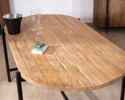 Meuble House Table de salle à manger vintage en teck et métal "Troms" 200 x 100 cm New