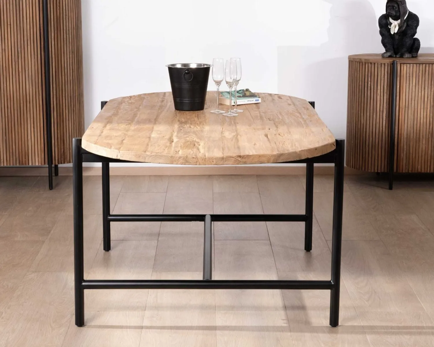 Meuble House Table de salle à manger vintage en teck et métal "Troms" 200 x 100 cm New