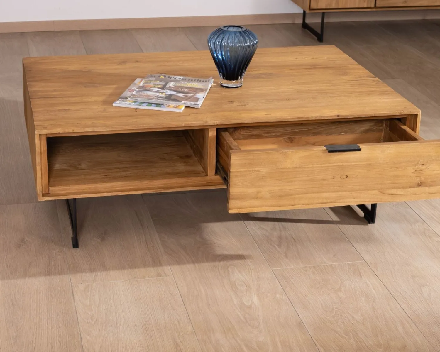 Meuble House Table de salon avec rangements "Bahia" teck naturel Sale