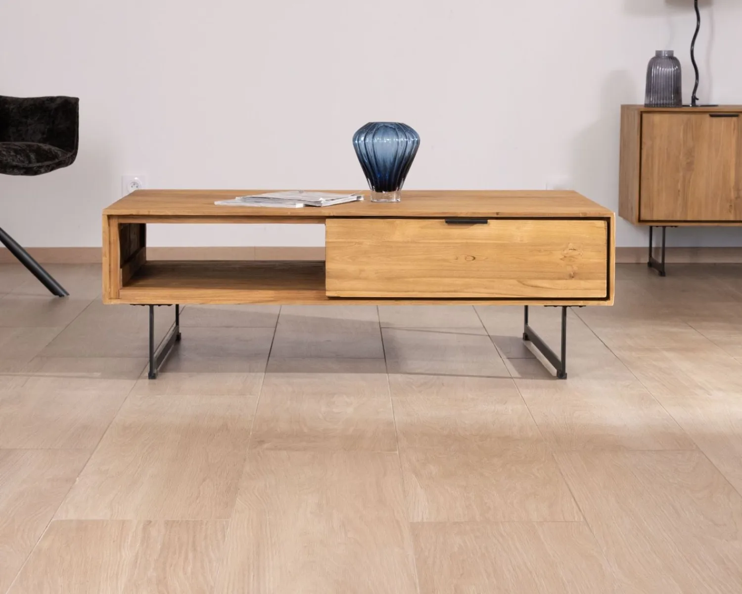 Meuble House Table de salon avec rangements "Bahia" teck naturel Sale