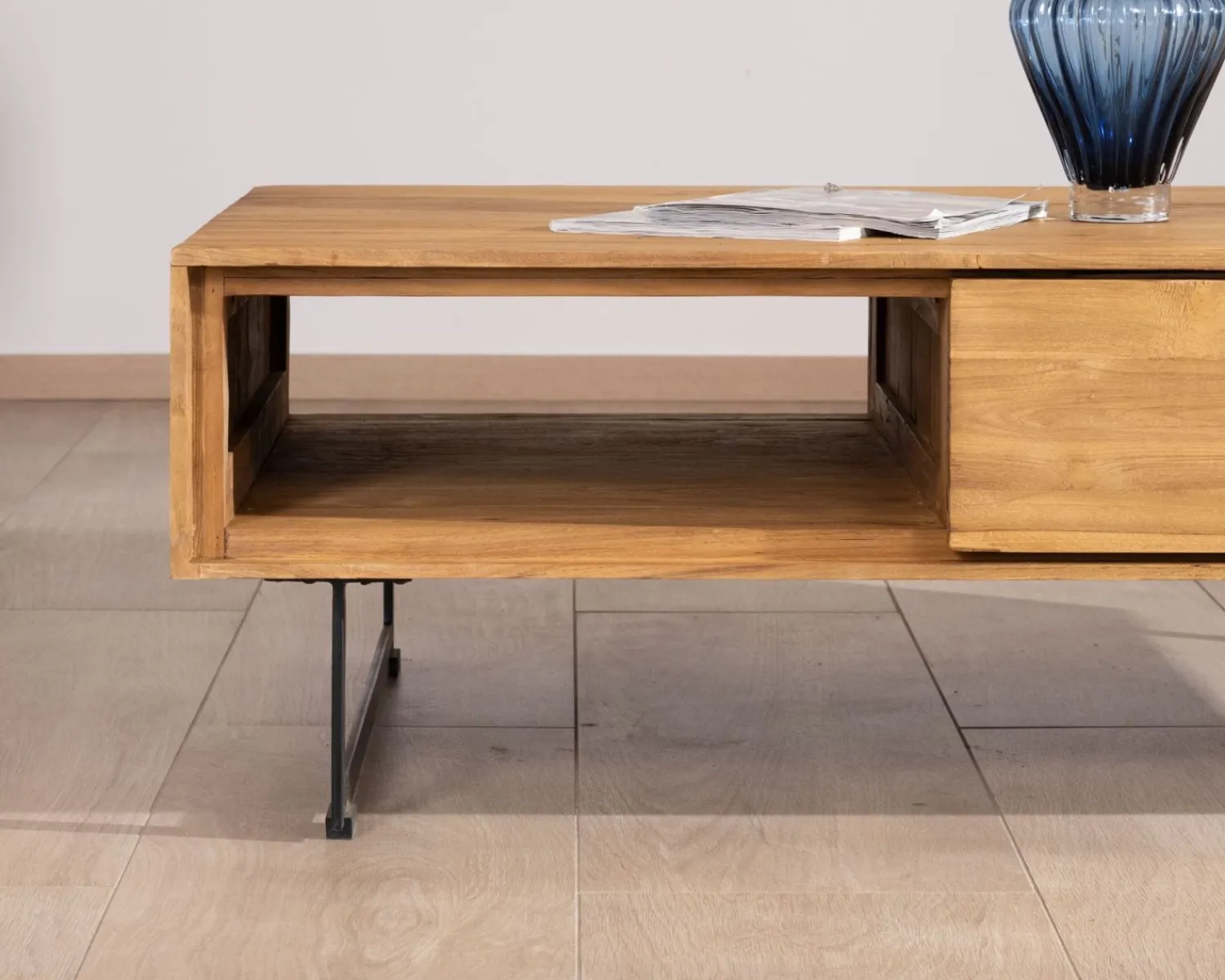 Meuble House Table de salon avec rangements "Bahia" teck naturel Sale