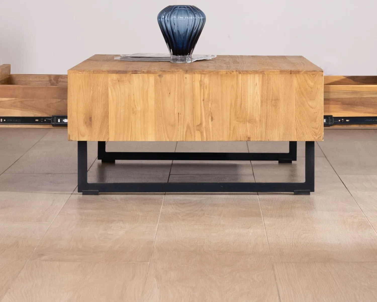 Meuble House Table de salon avec rangements "Bahia" teck naturel Sale