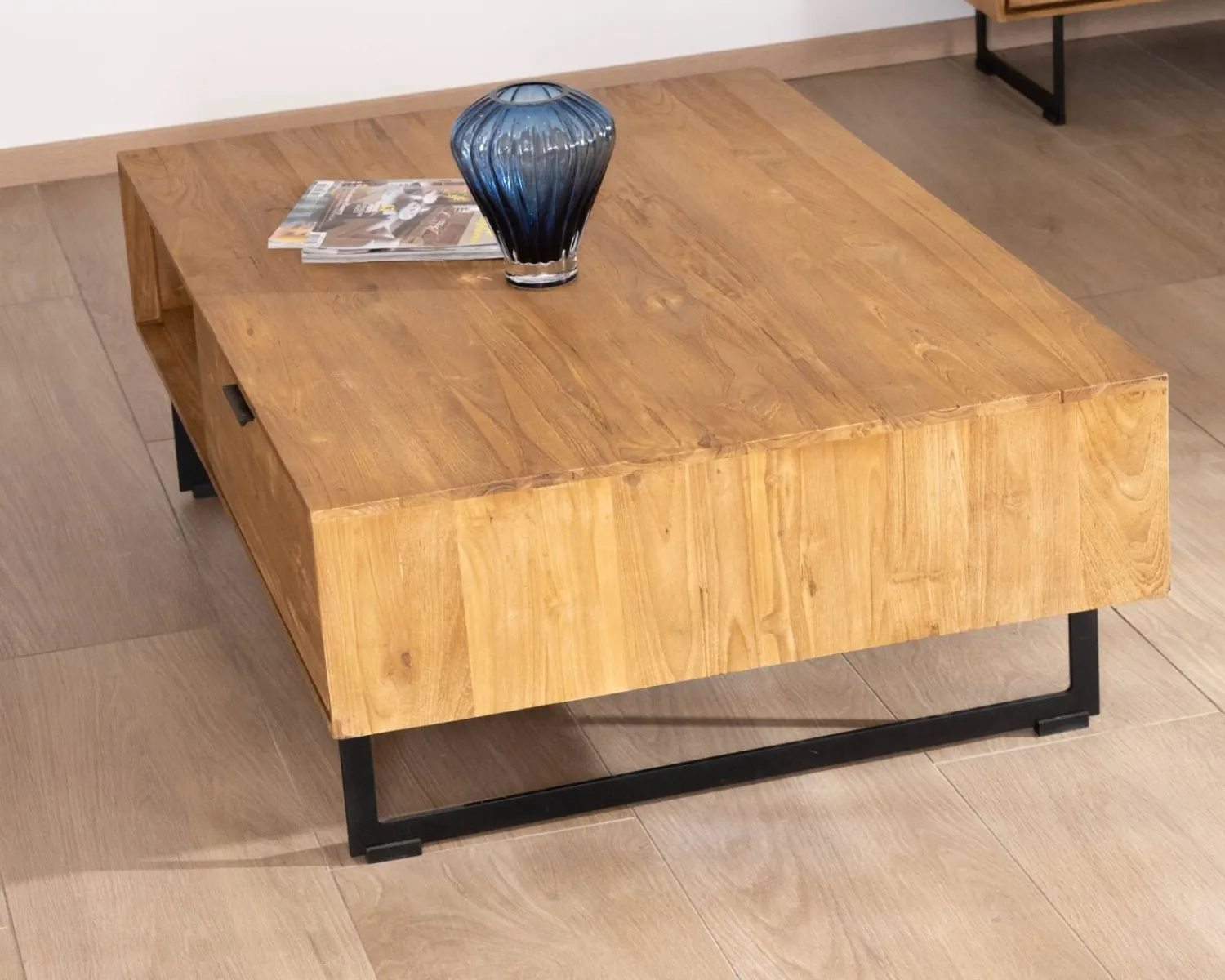 Meuble House Table de salon avec rangements "Bahia" teck naturel Sale