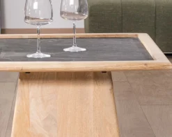 Meuble House Table de salon carrée en manguier avec plateau placage pierre 