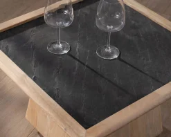 Meuble House Table de salon carrée en manguier avec plateau placage pierre 