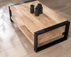 Meuble House Table de salon 120 cm à double plateau métal et bois