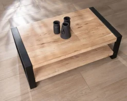 Meuble House Table de salon 120 cm à double plateau métal et bois