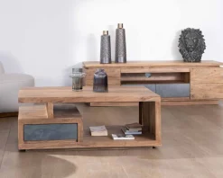 Meuble House Table de salon contemporaine rectangulaire 120x70cm en acacia massif "Paguera" New