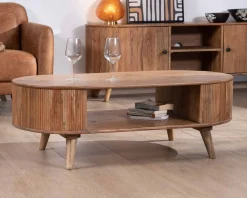 Meuble House Table de salon design arrondi vintage en acacia