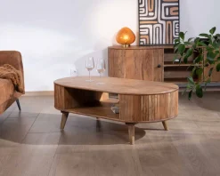 Meuble House Table de salon design arrondi vintage en acacia