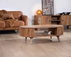 Meuble House Table de salon design arrondi vintage en acacia