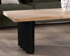 Meuble House Table de salon design en acacia naturel et pieds métal plissés "Audacio" Outlet