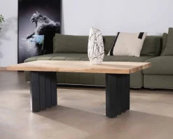 Meuble House Table de salon design en acacia naturel et pieds métal plissés