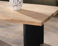 Meuble House Table de salon design en acacia naturel et pieds métal plissés