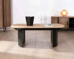 Meuble House Table de salon en teck recyclé et pieds demi sphère en métal noir "Troms" 120 cm Outlet