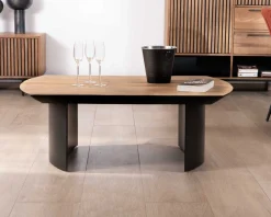 Meuble House Table de salon en teck recyclé et pieds demi sphère en métal noir