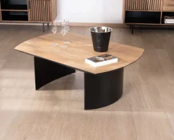 Meuble House Table de salon en teck recyclé et pieds demi sphère en métal noir
