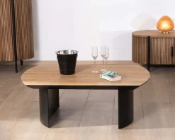 Meuble House Table de salon en teck recyclé et pieds demi sphère en métal noir