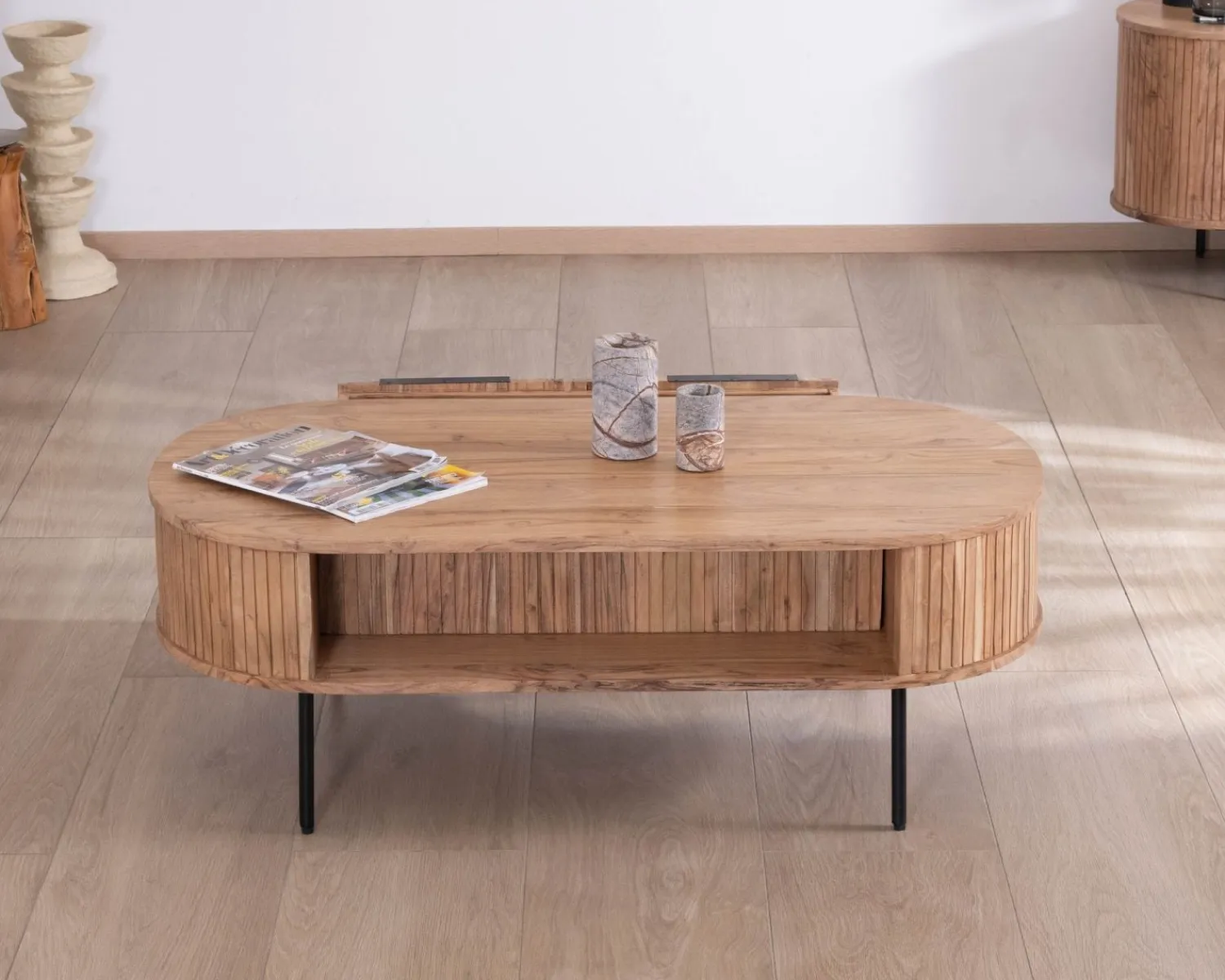 Meuble House Table de salon ovale design newtro avec grand tiroir traversant "Bopee" Outlet
