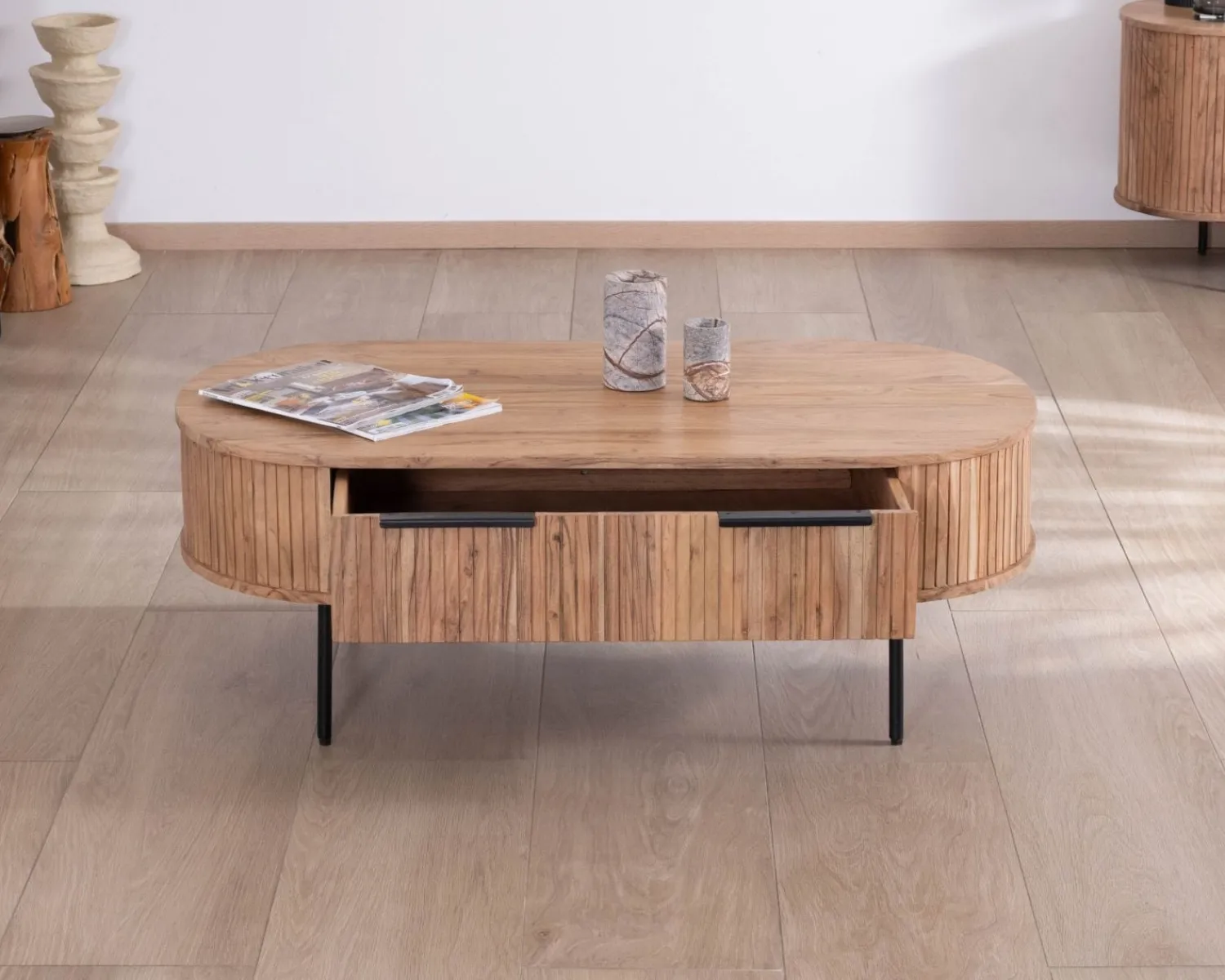 Meuble House Table de salon ovale design newtro avec grand tiroir traversant "Bopee" Outlet