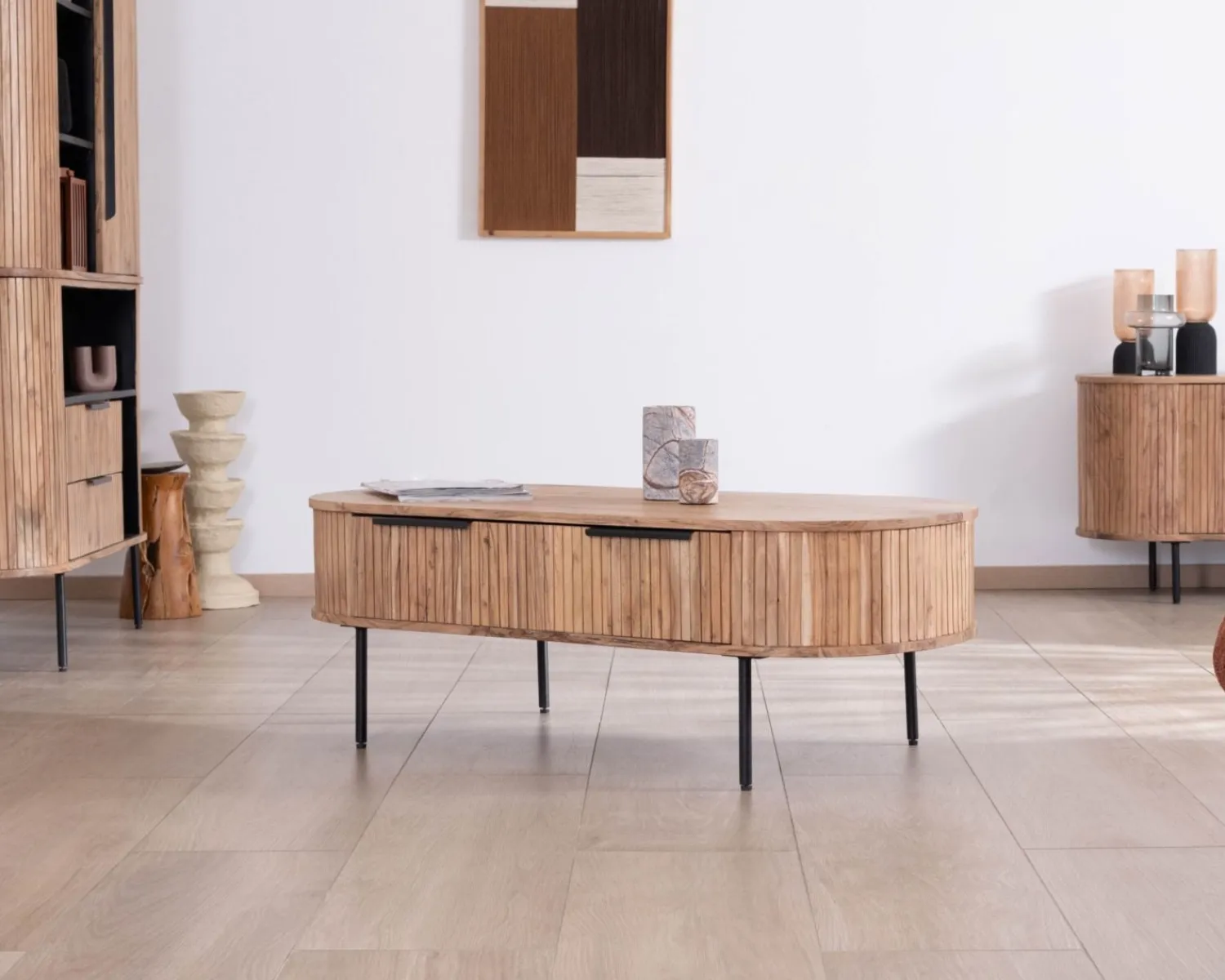 Meuble House Table de salon ovale design newtro avec grand tiroir traversant "Bopee" Outlet