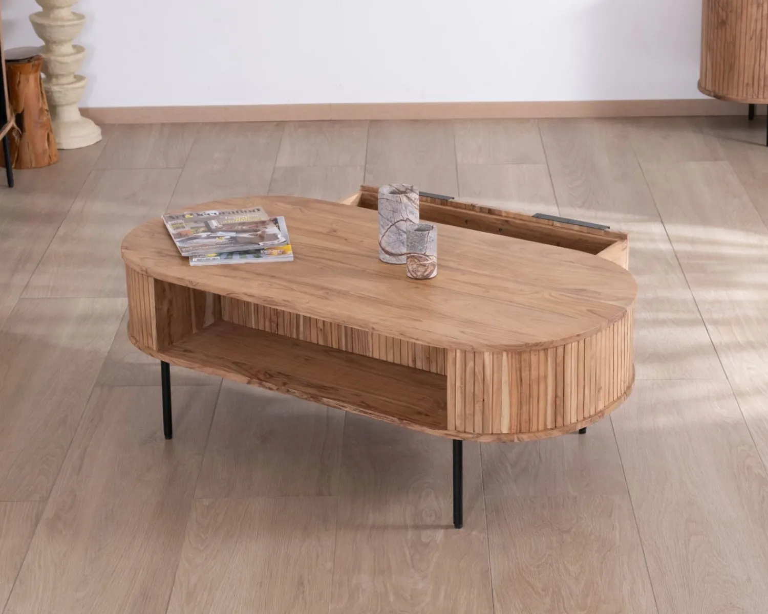 Meuble House Table de salon ovale design newtro avec grand tiroir traversant "Bopee" Outlet