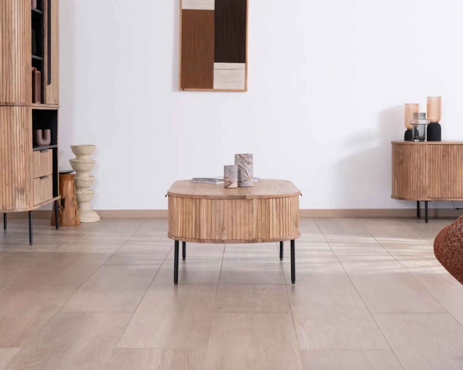 Meuble House Table de salon ovale design newtro avec grand tiroir traversant "Bopee" Outlet