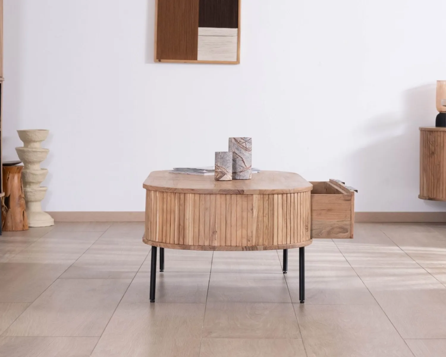 Meuble House Table de salon ovale design newtro avec grand tiroir traversant "Bopee" Outlet