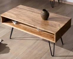 Meuble House Table de salon épurée plateau acacia et niche centrale