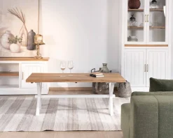 Meuble House Table de salon rectangulaire en acacia et pied blanc style champêtre 