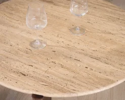 Meuble House Table de salon ronde en travertin et manguier