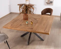 Meuble House Table design carrée métal et bois massif "Bronx" 130x130cm Hot