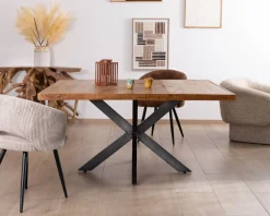 Meuble House Table design carrée métal et bois massif 